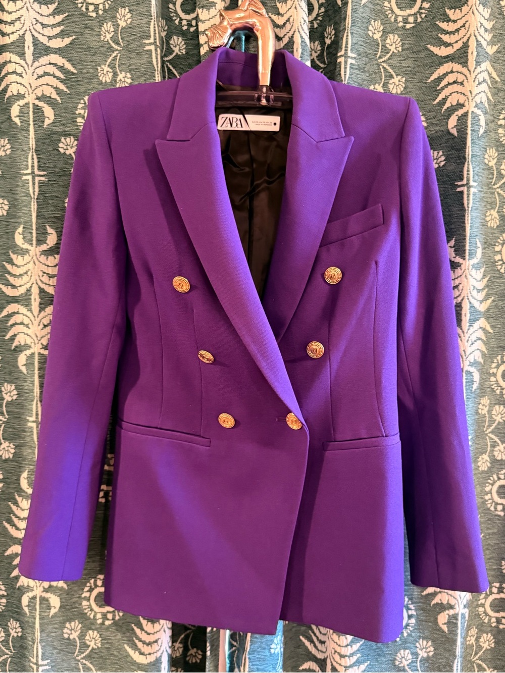ZARA Purple Double-Breasted Blazer Gold Buttons Sz XS - Picture 10 of 14